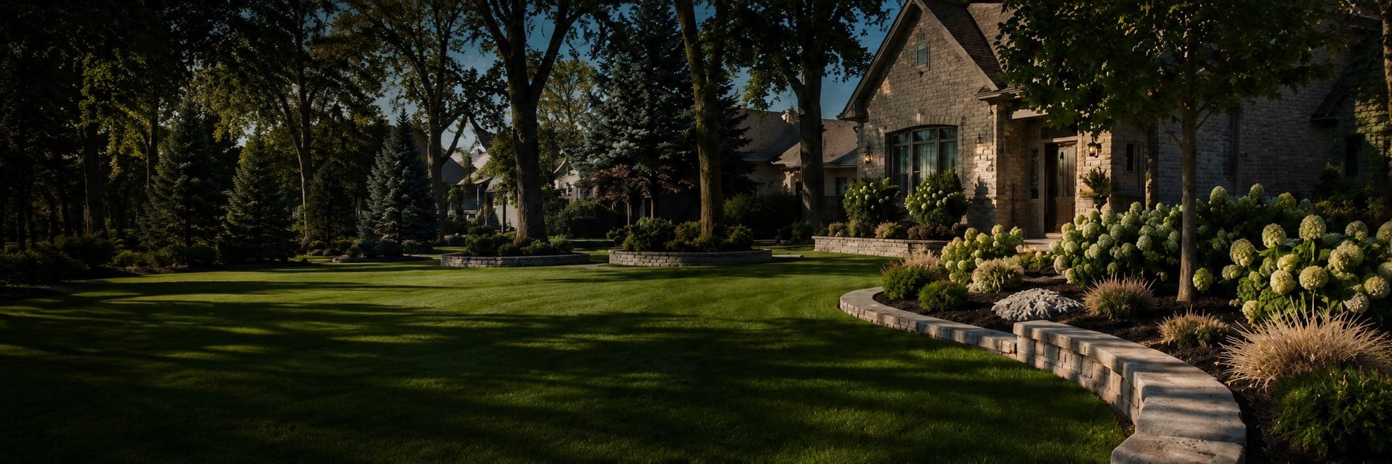 Manicured lawn and landscaped garden beds at a completed Joe's Lawn Care property